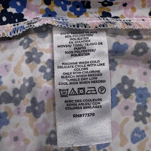 Ann Taylor Factory Shirt Womens XL Blue Pink Yellow Floral Cowl Neck Blouse - Picture 7 of 7